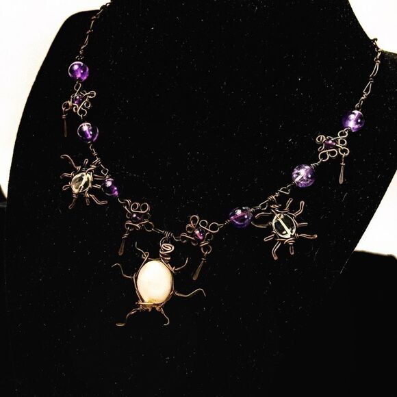 Bronzed Wire and Bead Matinee Necklace - Picture 2 of 7